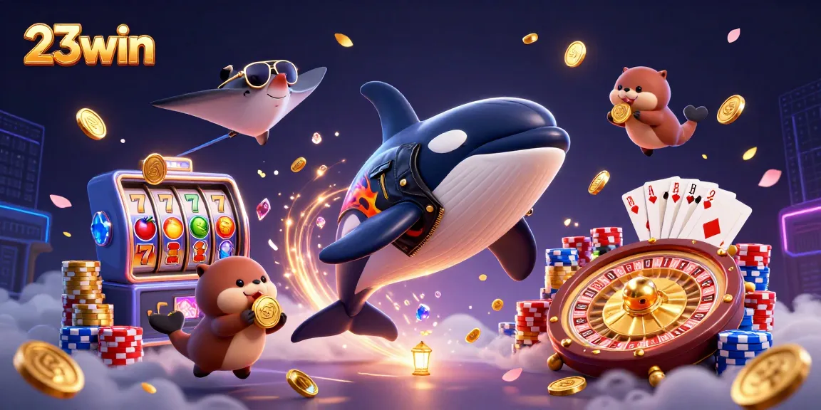 Play and win big with exciting casino games at 23win featuring orcas, stingrays, and lucky coins.