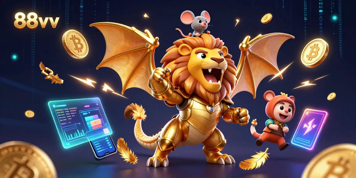 Experience the thrilling world of 88vv with a chimera and crypto-themed casino scene.
