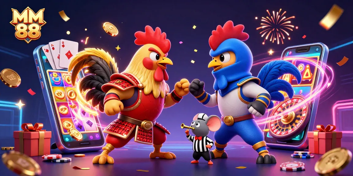 Bet on exciting moments with MM 88's dynamic 3D illustration featuring epic rooster combat!
